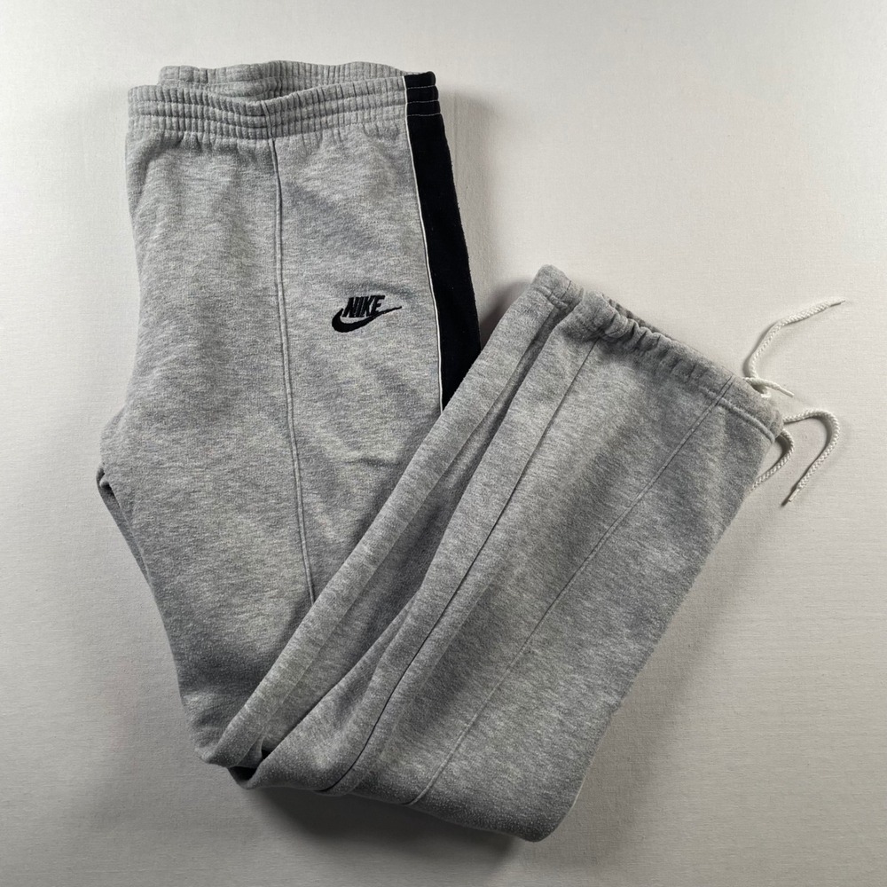 Nike Vintage Sweatpants Mens XL Gray Black Side Stripe Pintuck Fleece Joggers